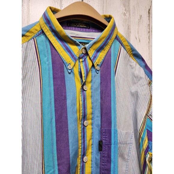 Vintage Colours Shirt Men Large MultiColor Stripe 90's Style By Alexander Julian - Picture 2 of 8